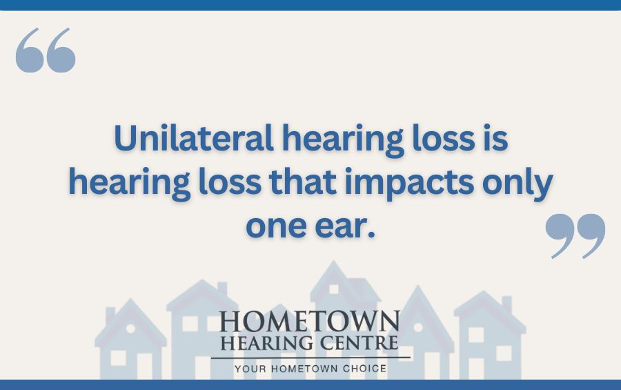 Unilateral hearing loss is hearing loss that impacts only one ear.